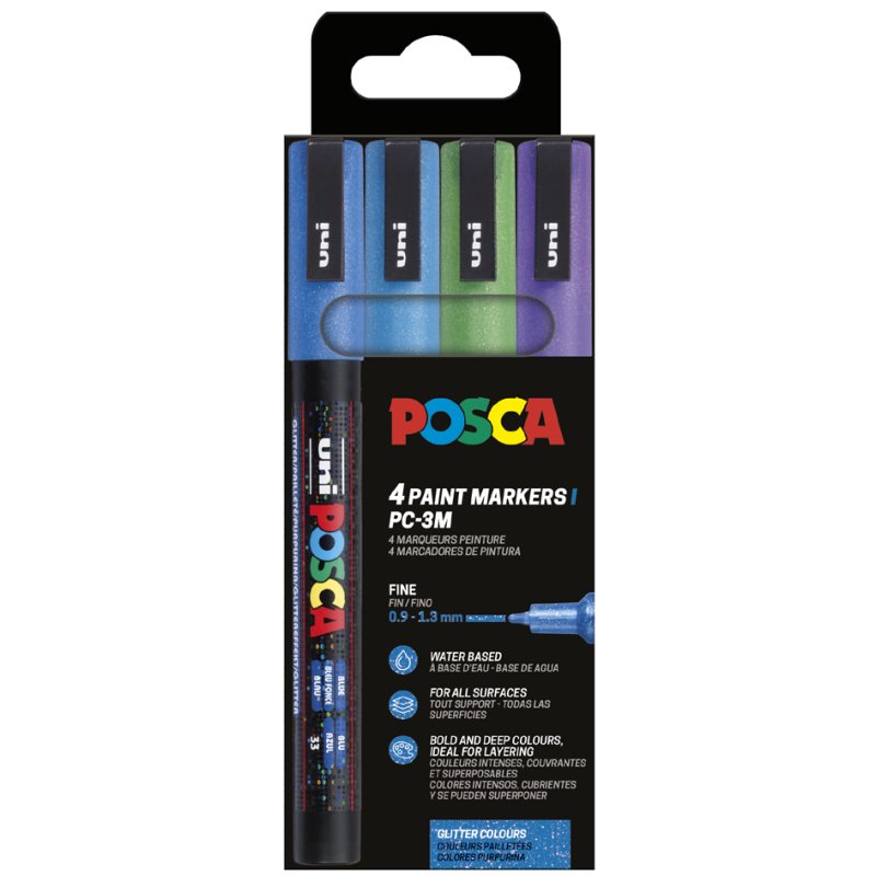 POSCA marqueurs pigmentés PC3ML Paillettes, 4 pièces, couleurs assorties